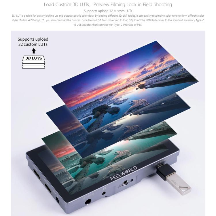 FEELWORLD P6X 5.5 inch Aluminium DSLR Camera Field Monitor Touch Screen 4K HDMI High Brightness 1000nit Monitor (Black) - On-camera Monitors by FEELWORLD | Online Shopping UK | buy2fix