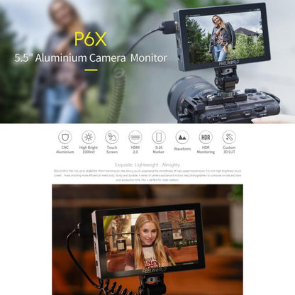 FEELWORLD P6X 5.5 inch Aluminium DSLR Camera Field Monitor Touch Screen 4K HDMI High Brightness 1000nit Monitor (Black) - On-camera Monitors by FEELWORLD | Online Shopping UK | buy2fix