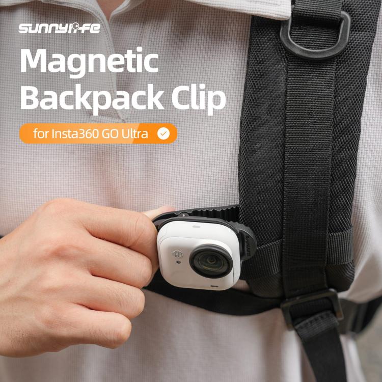 For Insta360 GO Ultra Sunnylife Magnetic Backpack Clip Action Camera Clamp Vertical-Horizontal Mount (Black) - Mount & Holder by Sunnylife | Online Shopping UK | buy2fix