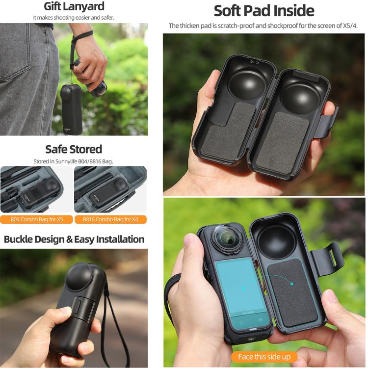 For Insta360 X5 / X4 Sunnylife Integrated Lens Screen Protective Cover Camera Case with Strap (Black) - Case & Bags by Sunnylife | Online Shopping UK | buy2fix