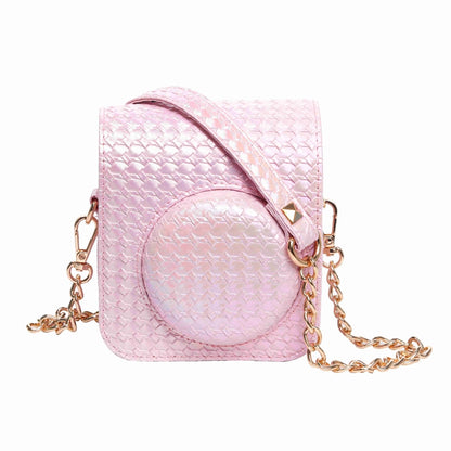 For FUJIFILM instax mini 12 Colorful Woven Leather Case Full Body Camera Bag + Photo Album with Strap (Pink) by buy2fix