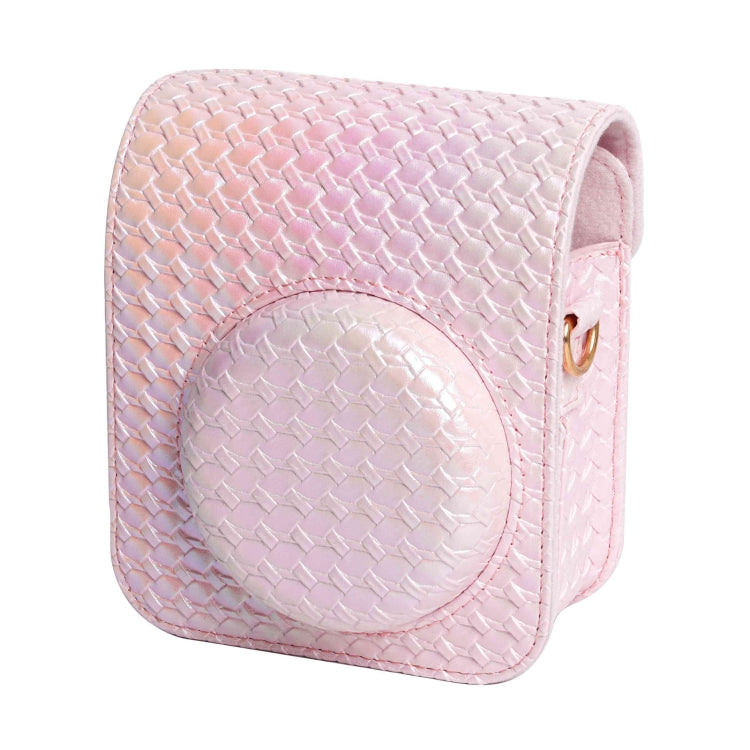For FUJIFILM instax mini 12 Colorful Woven Leather Case Full Body Camera Bag + Photo Album with Strap (Pink) by buy2fix