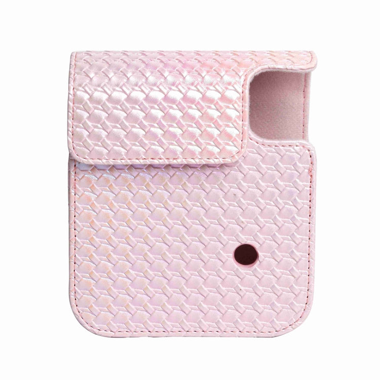 For FUJIFILM instax mini 12 Colorful Woven Leather Case Full Body Camera Bag + Photo Album with Strap (Pink) by buy2fix