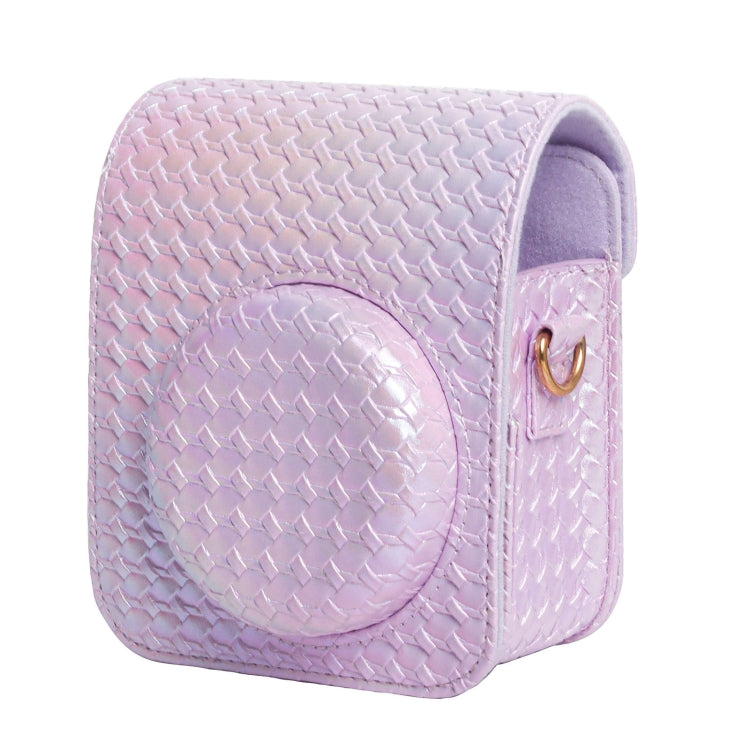 For FUJIFILM instax mini 12 Colorful Woven Leather Case Full Body Camera Bag + Photo Album with Strap (Purple) by buy2fix