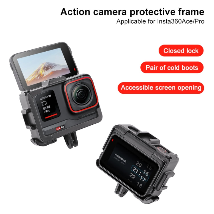 For Insta360 Ace / Ace Pro / Ace Pro 2 PC Cage Expansion Adapter Frame with Dual Cold Shoe Bases (Black) by buy2fix