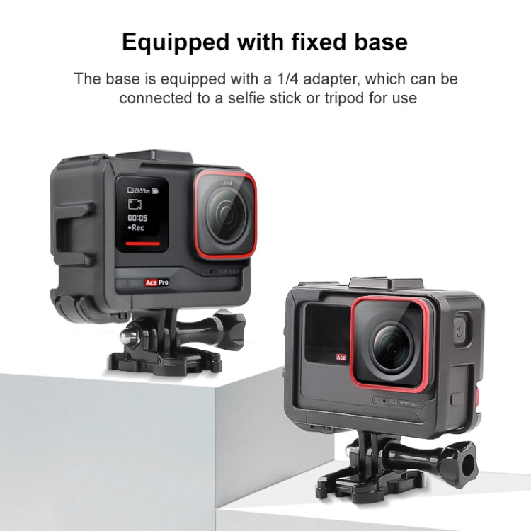 For Insta360 Ace / Ace Pro / Ace Pro 2 PC Cage Expansion Adapter Frame with Dual Cold Shoe Bases (Black) by buy2fix