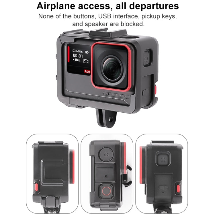 For Insta360 Ace / Ace Pro / Ace Pro 2 PC Cage Expansion Adapter Frame with Dual Cold Shoe Bases (Black) by buy2fix