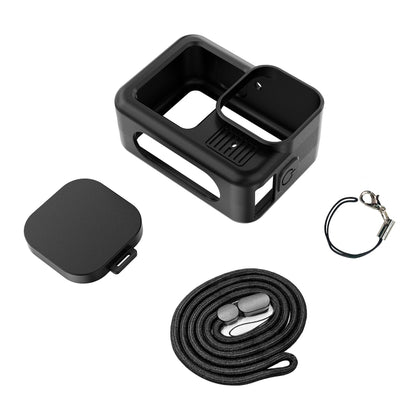 For GoPro HERO13 Black Silicone Protective Case Cover with Wrist Strap & Lens Cover (Black) by buy2fix