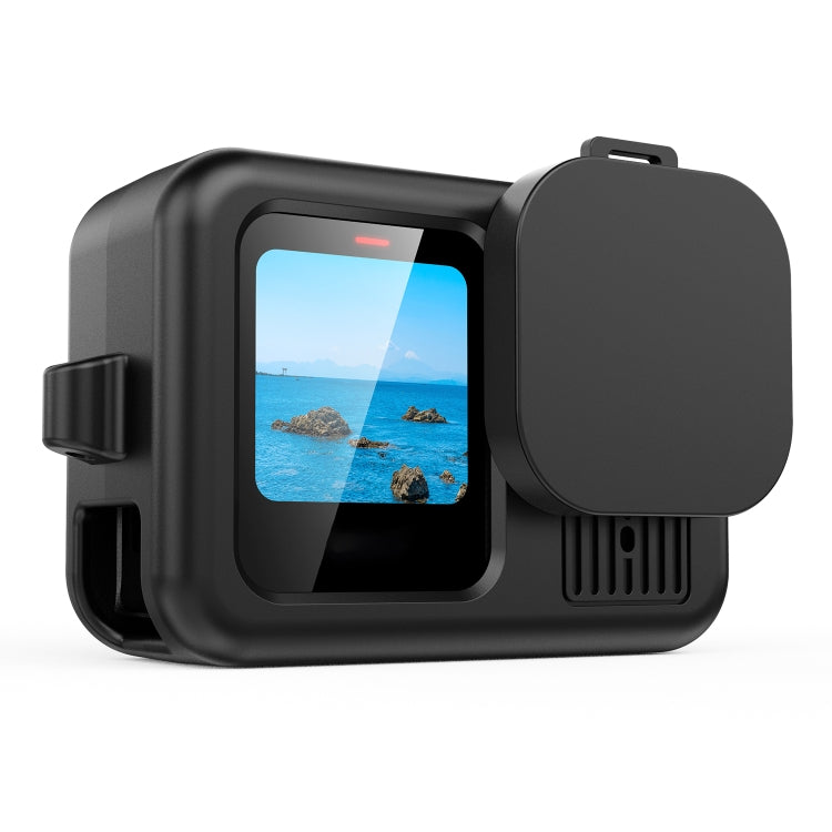 For GoPro HERO13 Black Silicone Protective Case Cover with Wrist Strap & Lens Cover (Black) by buy2fix