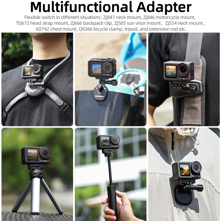 For DJI Osmo 360 / Action 5 Pro / 4 / 3 Sunnylife Foldable Magnetic Quick Release Mount Action Camera Selfie Stick Tripod Adapter Cam Stand (Black) - Mount & Holder by Sunnylife | Online Shopping UK | buy2fix