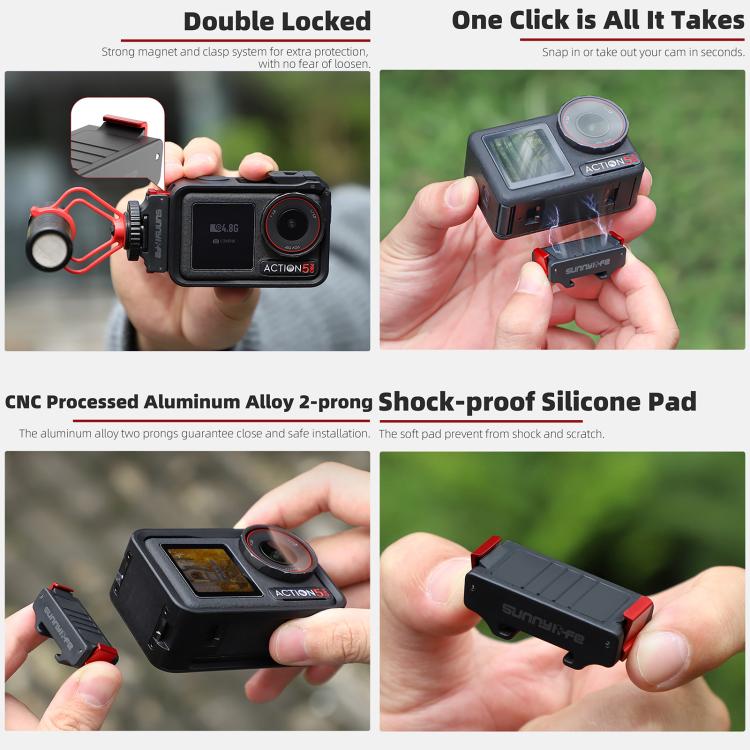 For DJI Osmo Action 5 Pro / 4 / 3 Sunnylife Foldable Magnetic Quick Release Mount + Magnetic Cold Shoe Adapter (Black) - Mount & Holder by Sunnylife | Online Shopping UK | buy2fix