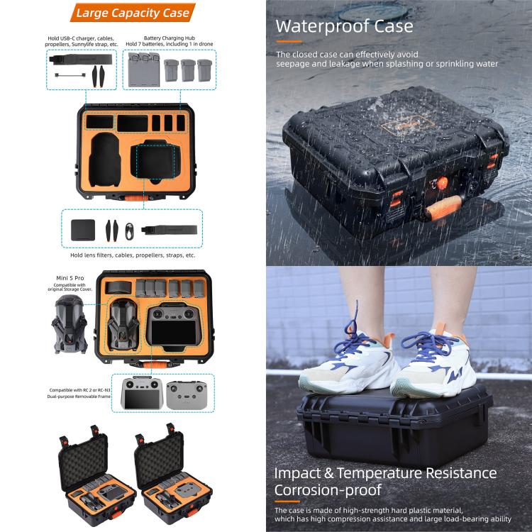 For DJI Mini 5 Pro Sunnylife Safety Hard Travel Bag Large Capacity Waterproof Shock-proof Box (Black) - Backpacks & Bags by Sunnylife | Online Shopping UK | buy2fix