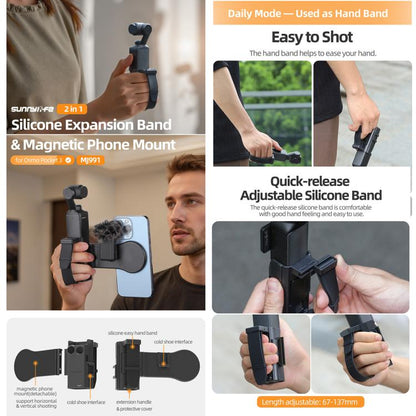 For DJI Osmo Pocket 3 Sunnylife Hand Band Magnetic Expansion Adapter Phone Teleprompter Holder Mount Extension Handle (Black) - Mount & Holder by Sunnylife | Online Shopping UK | buy2fix