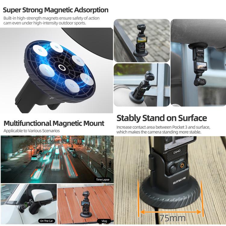 For DJI Osmo Pocket 3 Sunnylife Magnetic Base Mount Tabletop Base Stand Holder (Black) - Mount & Holder by Sunnylife | Online Shopping UK | buy2fix