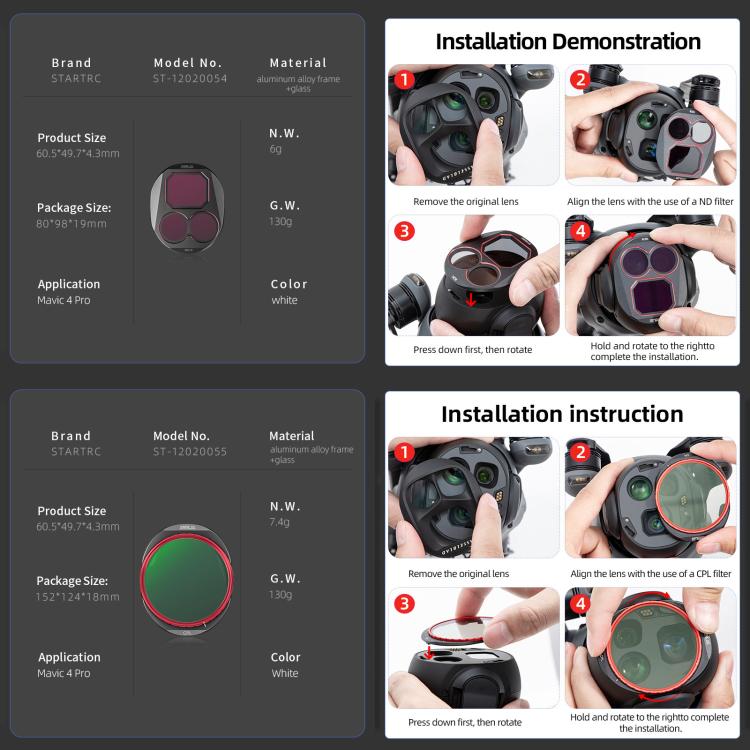 For DJI Mavic 4 Pro STARTRC 4 in 1 CPL ND8 ND32 ND64 Lens Filter Kit - Lens Filter by STARTRC | Online Shopping UK | buy2fix