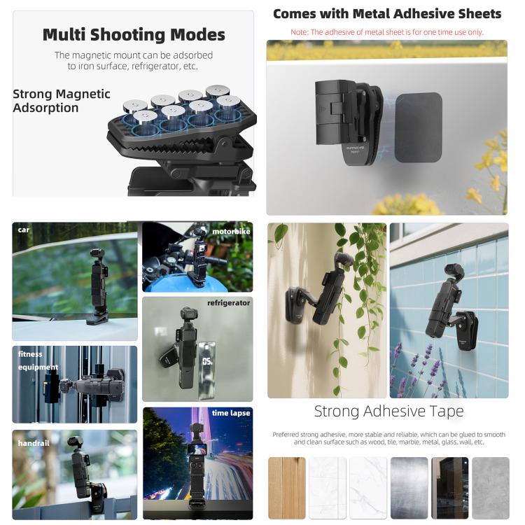 For DJI Osmo Pocket 3 Sunnylife Stretchable Backpack Clip Rotatable Magnetic Mount Action Camera Holder Vlog Mount (Black) - Mount & Holder by buy2fix | Online Shopping UK | buy2fix