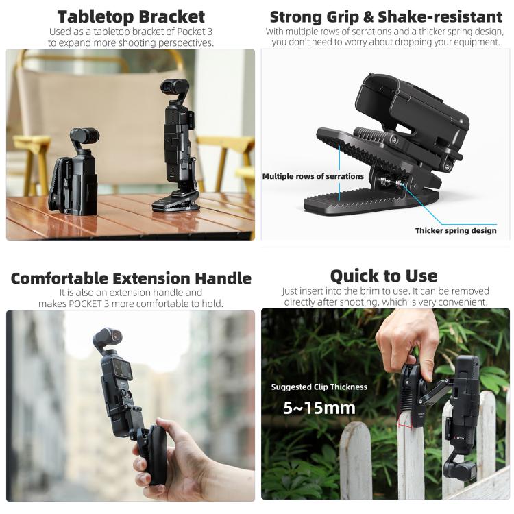 For DJI Osmo Pocket 3 Sunnylife Stretchable Backpack Clip Rotatable Magnetic Mount Action Camera Holder Vlog Mount (Black) - Mount & Holder by buy2fix | Online Shopping UK | buy2fix