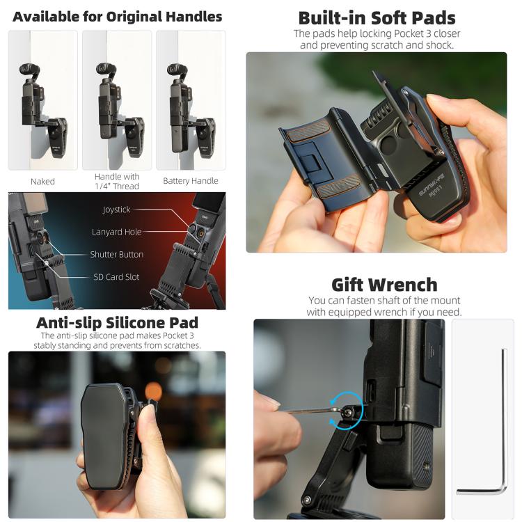 For DJI Osmo Pocket 3 Sunnylife Stretchable Backpack Clip Rotatable Magnetic Mount Action Camera Holder Vlog Mount (Black) - Mount & Holder by buy2fix | Online Shopping UK | buy2fix