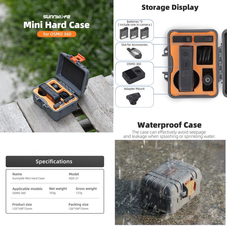 For DJI Osmo 360 Sunnylife Mini Travel Box Waterproof Carrying Box Shock-proof Hard Shell (Grey) - Case & Bags by Sunnylife | Online Shopping UK | buy2fix