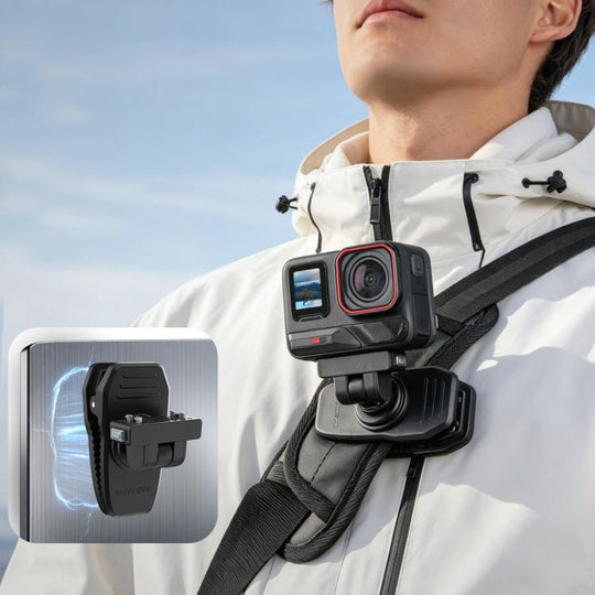 Sunnylife Magnetic Quick-Release Backpack Clip Action Camera Clamp Vertical-Horizontal Mount for Insta360 X4 Air / X5 / Ace / Ace Pro 2 / 1 (Black)