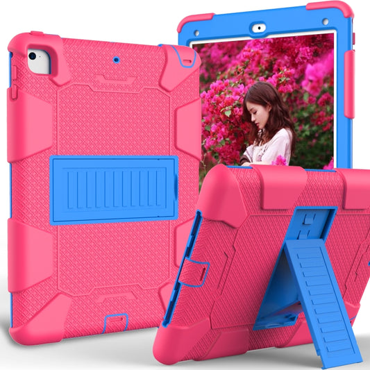 Shockproof Two-color Silicone Protection Shell for iPad 9.7(2018) & 9.7(2017) & Air 2, with Holder(Rose Red+Blue) - iPad 9.7 (2018) & (2017) Cases by buy2fix | Online Shopping UK | buy2fix