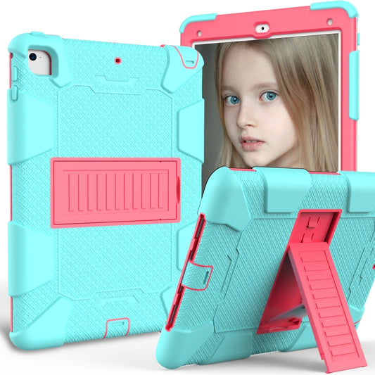 Shockproof Two-color Silicone Protection Shell for iPad 9.7(2018) & 9.7(2017) & Air 2, with Holder(Mint Green+Rose Red) - iPad 9.7 (2018) & (2017) Cases by buy2fix | Online Shopping UK | buy2fix