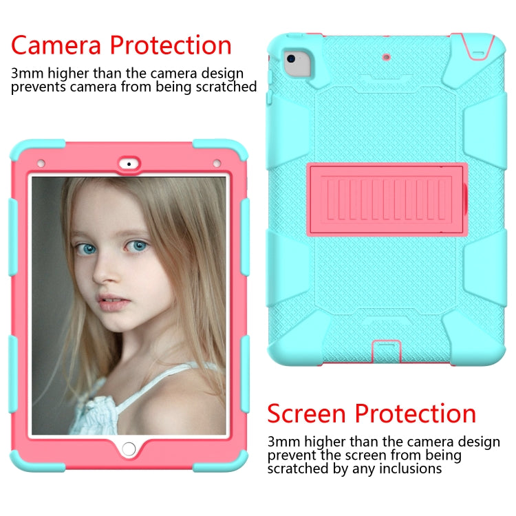 Shockproof Two-color Silicone Protection Shell for iPad 9.7(2018) & 9.7(2017) & Air 2, with Holder(Mint Green+Rose Red) - iPad 9.7 (2018) & (2017) Cases by buy2fix | Online Shopping UK | buy2fix