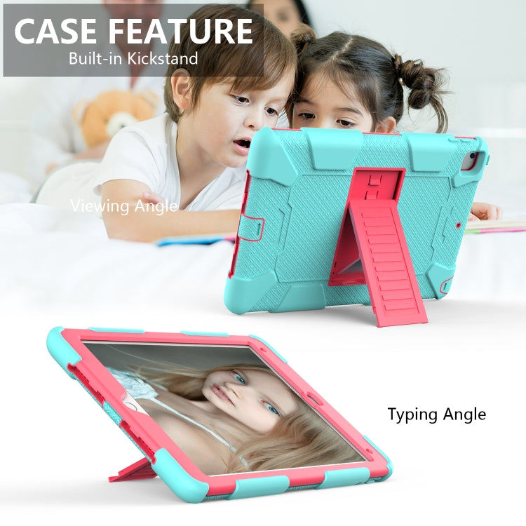 Shockproof Two-color Silicone Protection Shell for iPad 9.7(2018) & 9.7(2017) & Air 2, with Holder(Mint Green+Rose Red) - iPad 9.7 (2018) & (2017) Cases by buy2fix | Online Shopping UK | buy2fix