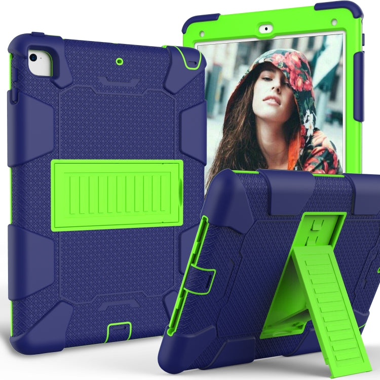 Shockproof Two-color Silicone Protection Shell for iPad 9.7(2018) & 9.7(2017) & Air 2, with Holder(Navy Blue+Yellow-green) - iPad 9.7 (2018) & (2017) Cases by buy2fix | Online Shopping UK | buy2fix