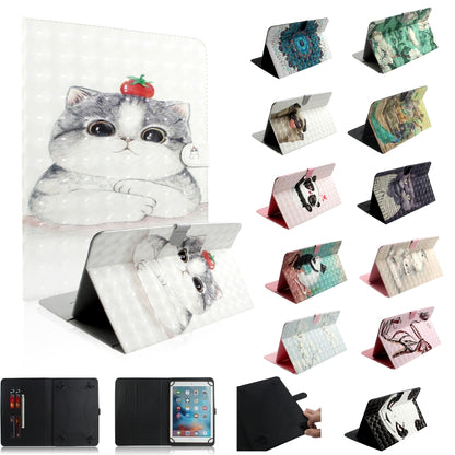 3D Colored Drawing Universal Horizontal Flip Leather Case, with Holder & Card Slot & Wallet for 10 inch Tablet PC(Black White Cat) - 10 - 11 inch by buy2fix | Online Shopping UK | buy2fix