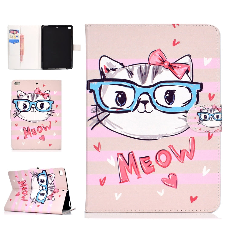 Colored Pattern Drawing Horizontal Flip PU Leather Case with Three-folding Holder & Sleep / Wake-up Function for iPad 5 / 6 / 8(Glasses cat) - iPad 9.7 (2018) & (2017) Cases by buy2fix | Online Shopping UK | buy2fix