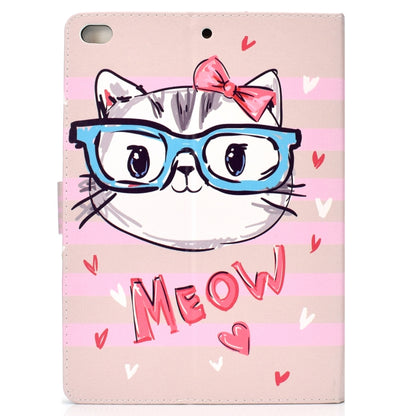 Colored Pattern Drawing Horizontal Flip PU Leather Case with Three-folding Holder & Sleep / Wake-up Function for iPad 5 / 6 / 8(Glasses cat) - iPad 9.7 (2018) & (2017) Cases by buy2fix | Online Shopping UK | buy2fix