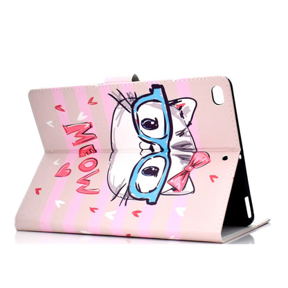 Colored Pattern Drawing Horizontal Flip PU Leather Case with Three-folding Holder & Sleep / Wake-up Function for iPad 5 / 6 / 8(Glasses cat) - iPad 9.7 (2018) & (2017) Cases by buy2fix | Online Shopping UK | buy2fix