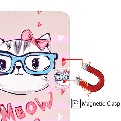 Colored Pattern Drawing Horizontal Flip PU Leather Case with Three-folding Holder & Sleep / Wake-up Function for iPad 5 / 6 / 8(Glasses cat) - iPad 9.7 (2018) & (2017) Cases by buy2fix | Online Shopping UK | buy2fix