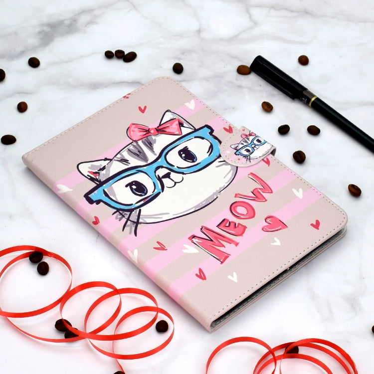 Colored Pattern Drawing Horizontal Flip PU Leather Case with Three-folding Holder & Sleep / Wake-up Function for iPad Pro 11(Glasses cat) - iPad Pro 11 (2018) Cases by buy2fix | Online Shopping UK | buy2fix