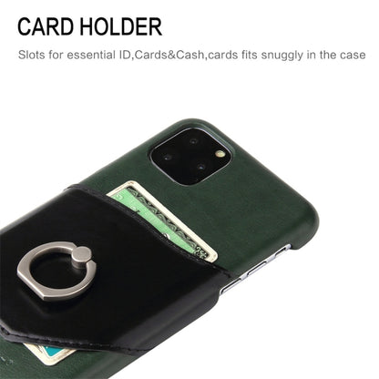 For iPhone 11 Fierre Shann Oil Wax Texture Genuine Leather Back Cover Case with 360 Degree Rotation Holder & Card Slot (Green) - iPhone 11 Cases by FIERRE SHANN | Online Shopping UK | buy2fix