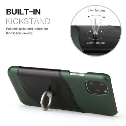 For iPhone 11 Fierre Shann Oil Wax Texture Genuine Leather Back Cover Case with 360 Degree Rotation Holder & Card Slot (Green) - iPhone 11 Cases by FIERRE SHANN | Online Shopping UK | buy2fix