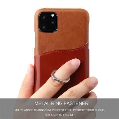 For iPhone 11 Fierre Shann Oil Wax Texture Genuine Leather Back Cover Case with 360 Degree Rotation Holder & Card Slot (Brown) - iPhone 11 Cases by FIERRE SHANN | Online Shopping UK | buy2fix