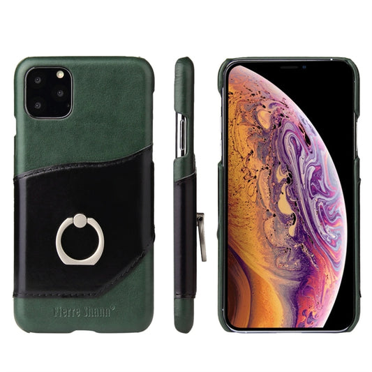 For iPhone 11 Pro Max Fierre Shann Oil Wax Texture Genuine Leather Back Cover Case with 360 Degree Rotation Holder & Card Slot (Green) - iPhone 11 Pro Max Cases by FIERRE SHANN | Online Shopping UK | buy2fix