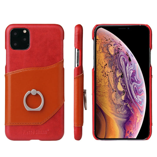 For iPhone 11 Pro Max Fierre Shann Oil Wax Texture Genuine Leather Back Cover Case with 360 Degree Rotation Holder & Card Slot (Red) - iPhone 11 Pro Max Cases by FIERRE SHANN | Online Shopping UK | buy2fix