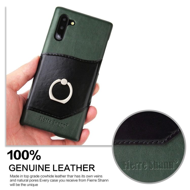Fierre Shann Oil Wax Texture Genuine Leather Back Cover Case with 360 Degree Rotation Holder & Card Slot for Galaxy Note 10(Green) - Galaxy Phone Cases by FIERRE SHANN | Online Shopping UK | buy2fix