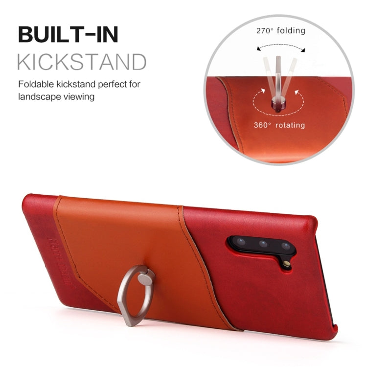 Fierre Shann Oil Wax Texture Genuine Leather Back Cover Case with 360 Degree Rotation Holder & Card Slot for Galaxy Note 10(Red) - Galaxy Phone Cases by FIERRE SHANN | Online Shopping UK | buy2fix