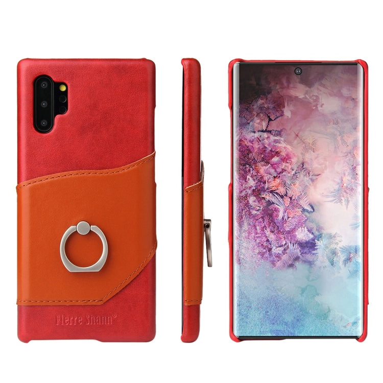 Fierre Shann Oil Wax Texture Genuine Leather Back Cover Case with 360 Degree Rotation Holder & Card Slot for Galaxy Note 10+(Red) - Galaxy Phone Cases by buy2fix | Online Shopping UK | buy2fix
