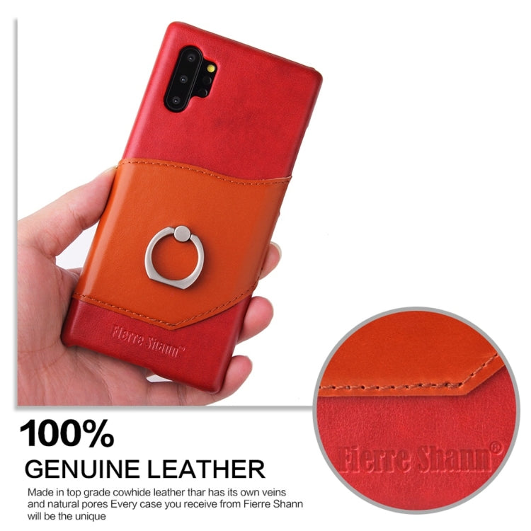 Fierre Shann Oil Wax Texture Genuine Leather Back Cover Case with 360 Degree Rotation Holder & Card Slot for Galaxy Note 10+(Red) - Galaxy Phone Cases by buy2fix | Online Shopping UK | buy2fix