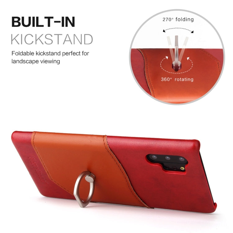 Fierre Shann Oil Wax Texture Genuine Leather Back Cover Case with 360 Degree Rotation Holder & Card Slot for Galaxy Note 10+(Red) - Galaxy Phone Cases by buy2fix | Online Shopping UK | buy2fix