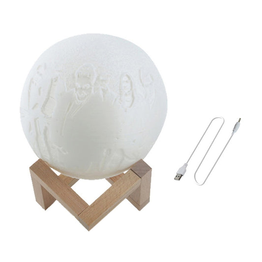 Customized Patted 3-color 3D Print Lamp USB Charging Energy-saving LED Night Light with Wooden Holder Base, Diameter:8cm by buy2fix