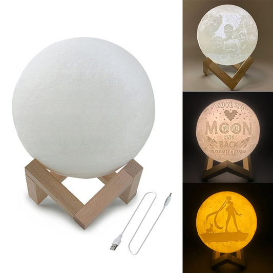 Customized Patted 3-color 3D Print Lamp USB Charging Energy-saving LED Night Light with Wooden Holder Base, Diameter:20cm by buy2fix