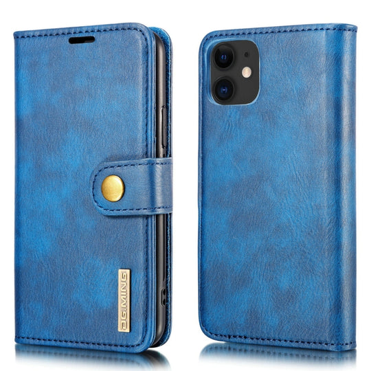 For iPhone 11 DG.MING Crazy Horse Texture Flip Detachable Magnetic Leather Case with Holder & Card Slots & Wallet (Blue)