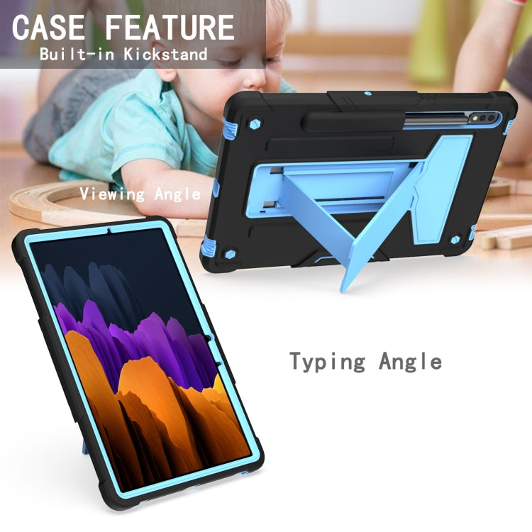 For Samsung Galaxy Tab S8 / Galaxy Tab S7 T870 / T875 T-shaped Bracket Contrast Color Shockproof PC + Silicone Protective Case(Black+Blue) by buy2fix