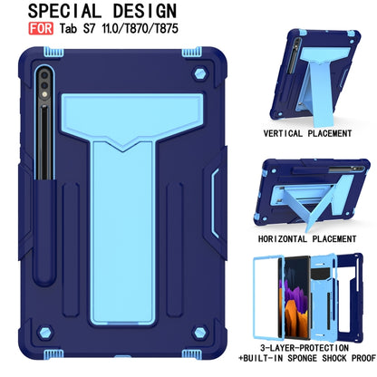 For Samsung Galaxy Tab S8 / Galaxy Tab S7 T870 / T875 T-shaped Bracket Contrast Color Shockproof PC + Silicone Protective Case(Navy+Blue) by buy2fix